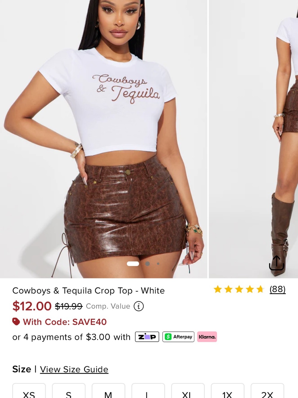 Fashion Nova White Graphic Crop Tee with Bronze Stud Script